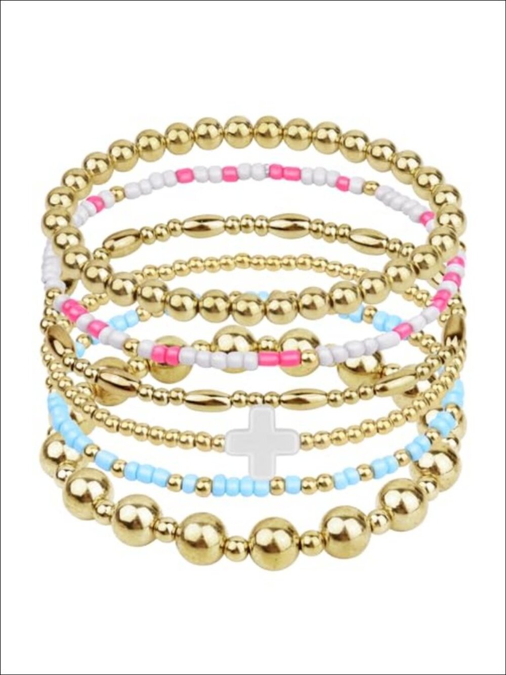 14K Gold Plated Stretch Beaded Bracelet Set Stackable Boho Jewelry Gift